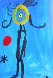 Obra: “Muñeca”. Basada en la obra de Miró Mujer ante el sol